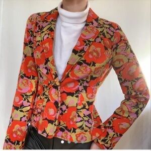 Isaac Mizrahi Floral Blazer Y2K Women's Textured Weave 2 Button Pockets Size XXL